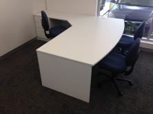  Ecotech Bow Front Desk. 2000 X 900 X 1050 With Attached Splayed 1200 X 600 Return